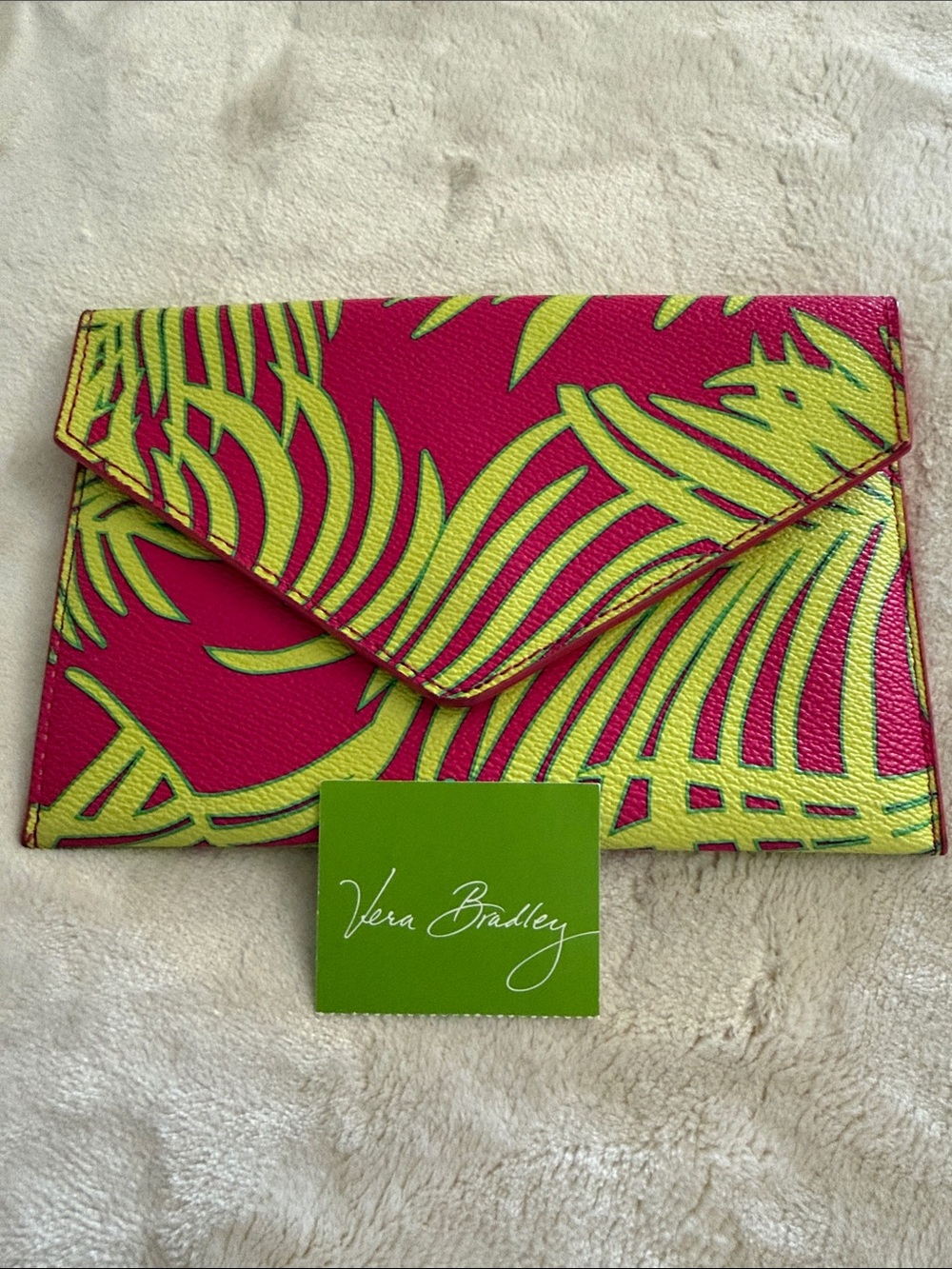 Vera Bradley “Palm Fronds” Pink & Green Envelope Clutch